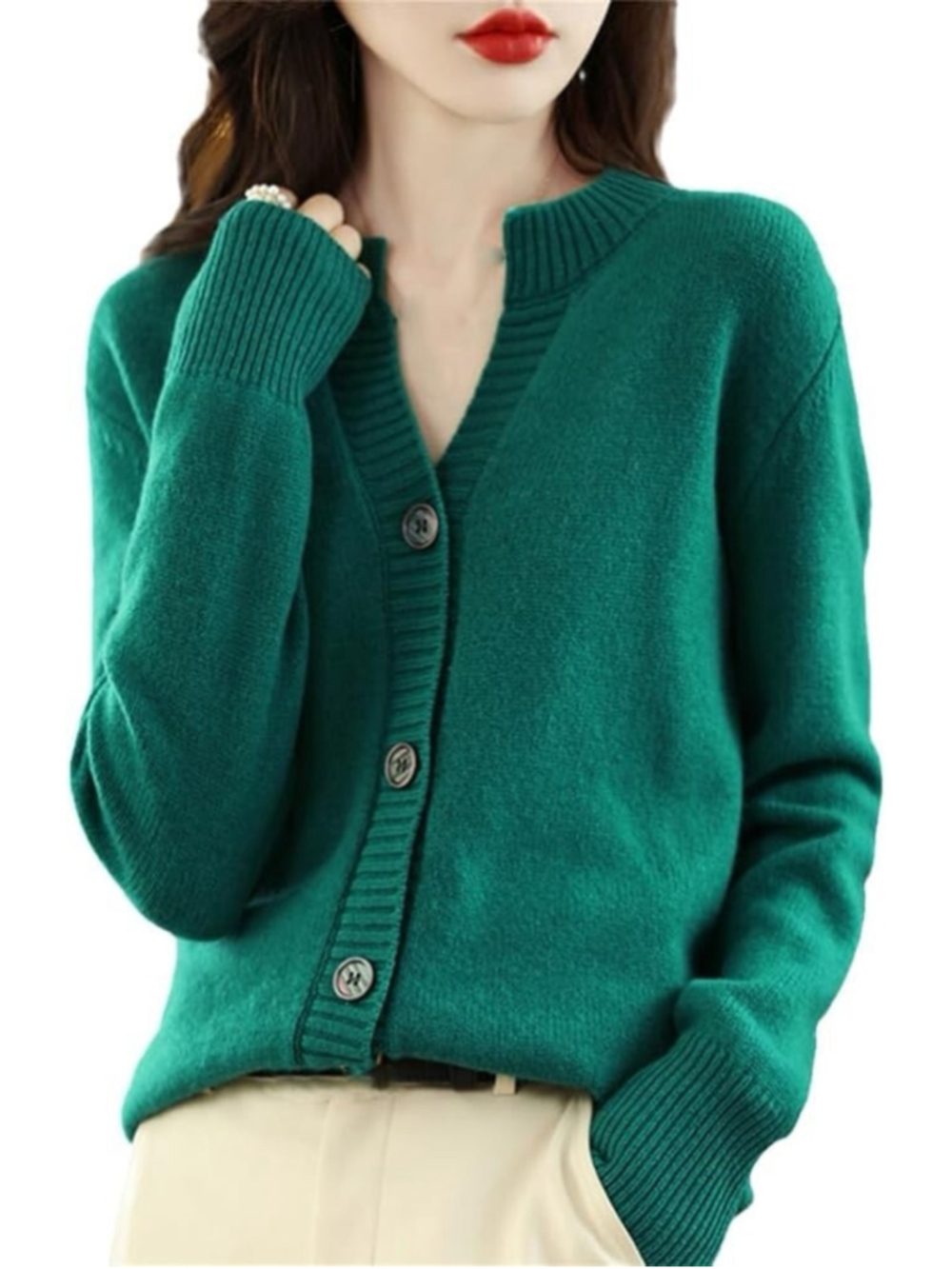 NWT Como Boca 100% Wool Emerald Green Button Cardigan Sweater Soft XS